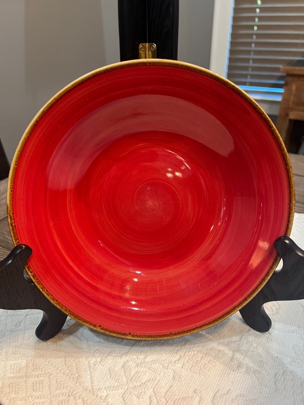 9 Inch Red Swirl Pattern Pottery Bowl by Thomson Pottery